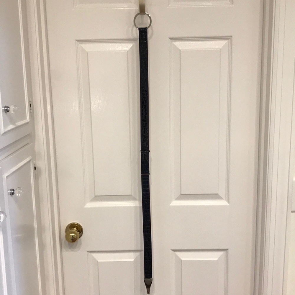 Black Patent Leather Belt with Silver Detailing